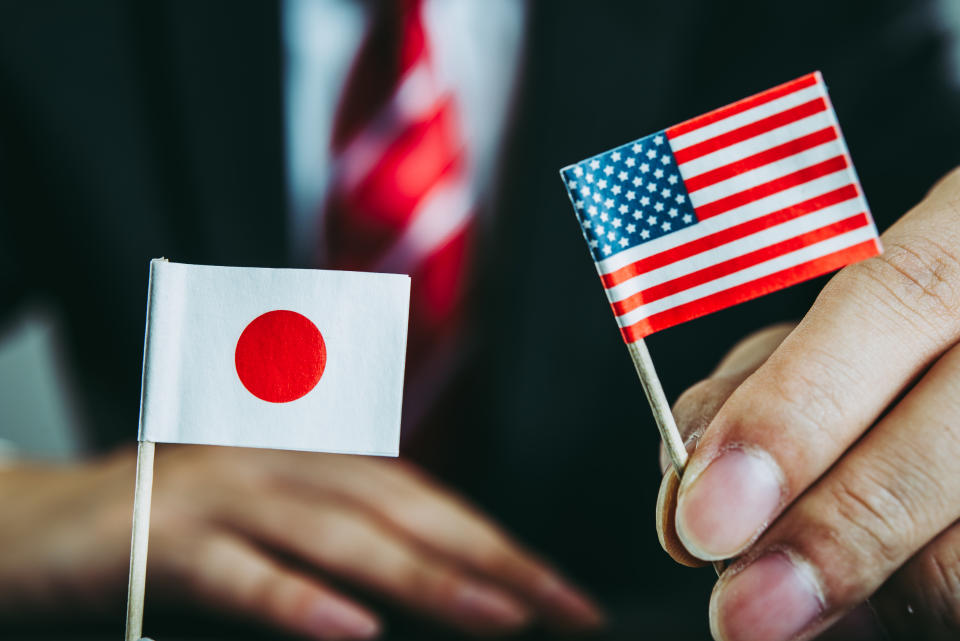 Businessman and national flag