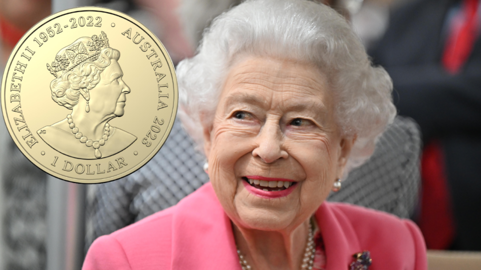 A composite image of Queen Elizabeth and the final memorial coin effigy.