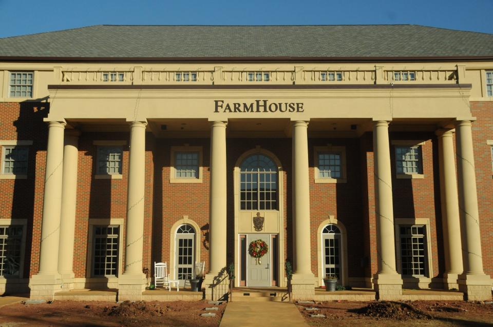 Oklahoma State University’s FarmHouse fraternity in a photo taken Tuesday. The school has suspended a former fraternity member after reports that male students were sexually assaulted. Photo provided