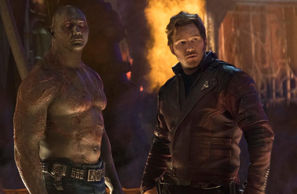 Seen here in "Avengers: Infinity War," Dave Bautista (left, with Chris Pratt) returns as Drax Destroyer in James Gunn's upcoming "Guardians of the Galaxy Vol. 3."