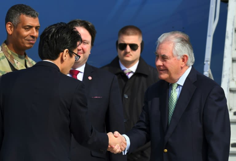 US Secretary of State Rex Tillerson (R) arrives in South Korea after China challenges him to come up with a new way to confront the North Korean nuclear stand-off