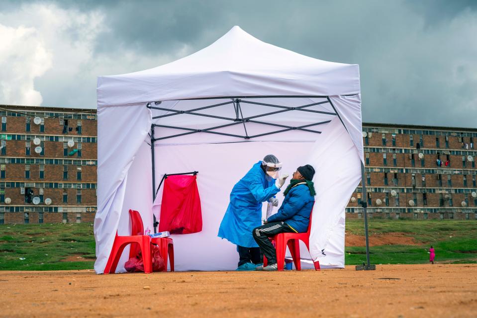 A resident from the Alexandra township gets tested for COVID-19 in Johannesburg, South Africa, on April 29, 2020.