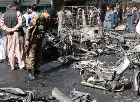 Afghan security force inspects at the site of a blast in Herat, Afghanistan June 6, 2017. REUTERS/Mohammad Shoib