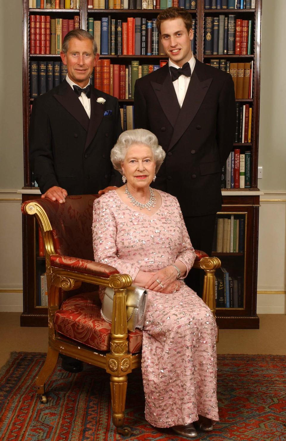 BRITAIN QUEEN CORONATION Three generations of the British Royal family - Queen Elizabeth II, her eldest son, the Prince of Wales, Charles, left, and his eldest son, Prince William, pose for a photograph at Clarence House in London, Monday, June 2, 2003, before a dinner to mark the 50th anniversary of her Coronation. The Prince of Wales was hosting the meal at his new residence, formerly the London home of the late Queen Mother.