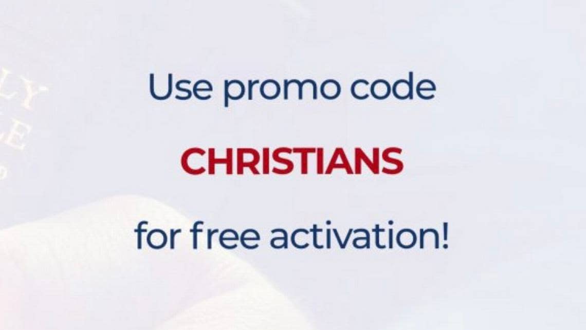 An ad on the Patriot Mobile cellphone reseller’s website Dec. 16, 2022 offered the promo code “Christians.”