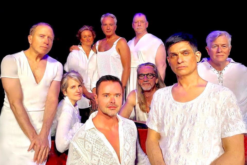 Cast of Casa Valentina, at Provincetown Theater, standing left to right: Laura Scribner, Scott Douglas Cunningham, Kenneth Lockwood. Seated left to right: William Mullin, Anne Stott, Dustin Ross, Paul E. Halley, Thom Markee, John Dennis Anderson.