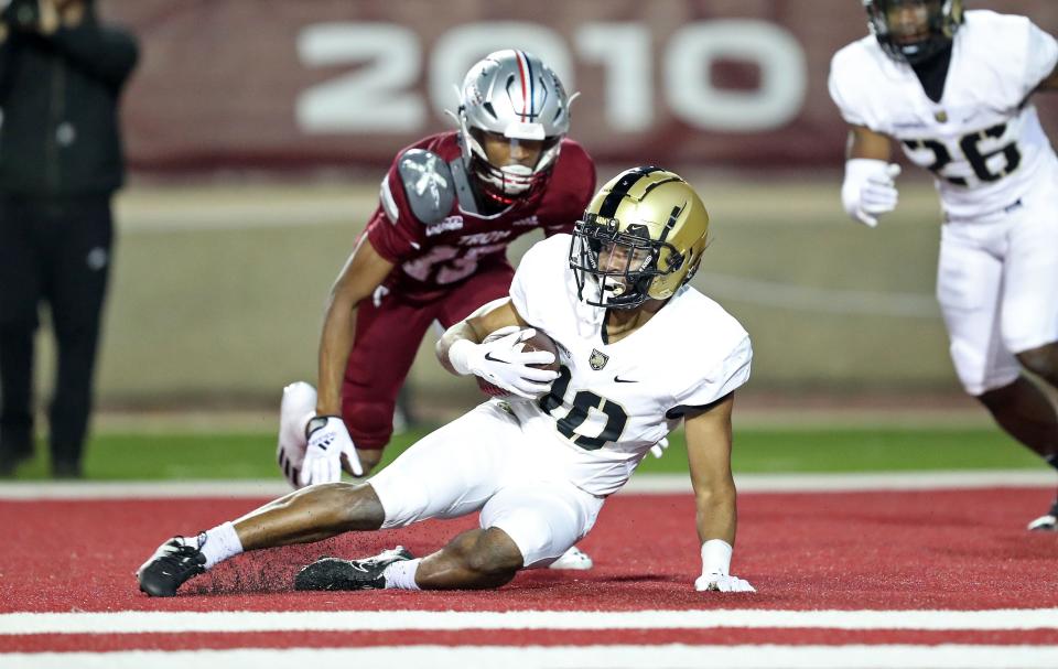 Army defensive back Cameron Jones (10) intercepts a pass in the end zone against Troy. DANNY WILD/USA TODAY Sports