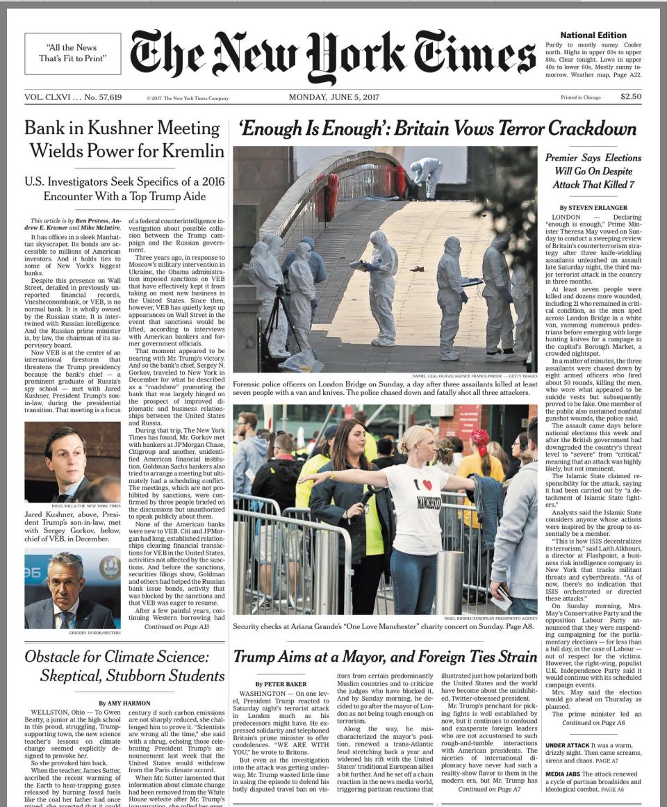 <p>The New York Times also spoke about Britain’s crackdown following Saturday’s atrocity. </p>
