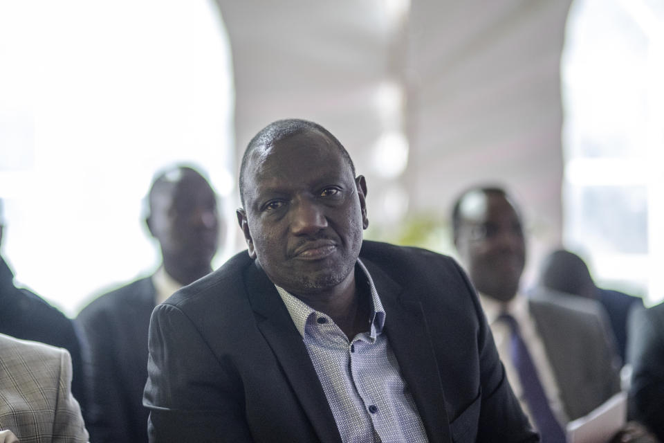 Kenya's President-elect William Ruto prepares to address the media at his official residence of the deputy president in the Karen area of Nairobi, Kenya Wednesday, Aug. 17, 2022. (AP Photo/Mosa'ab Elshamy)