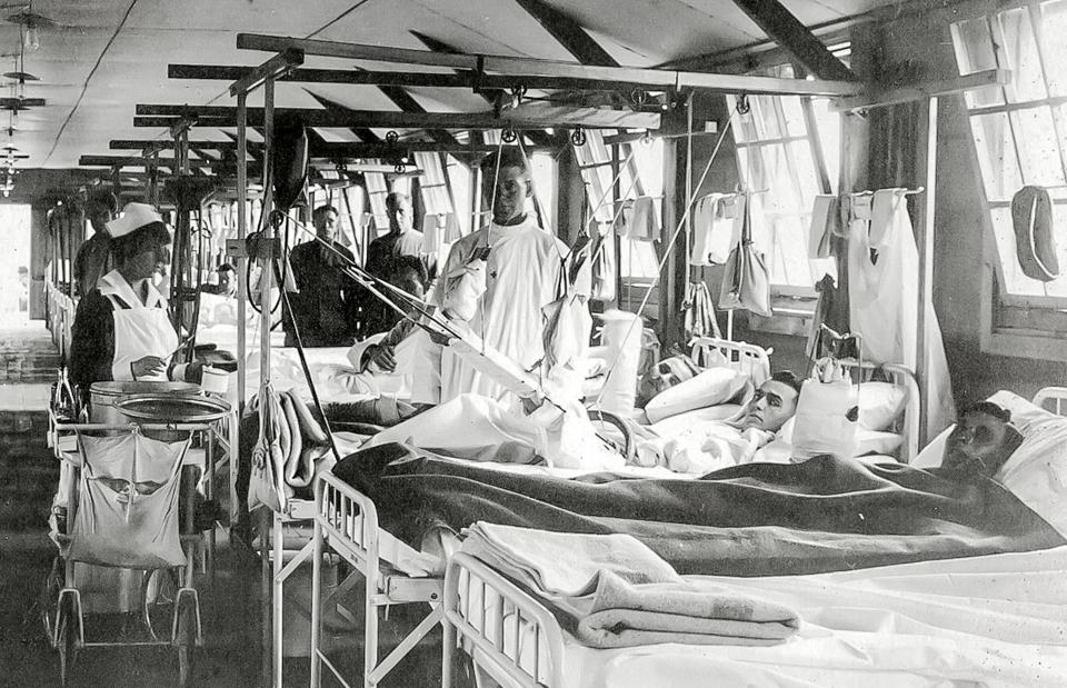 A view inside a field hospital in France from the Emma Horn Collection via the Sheboygan County Historical Research Center.