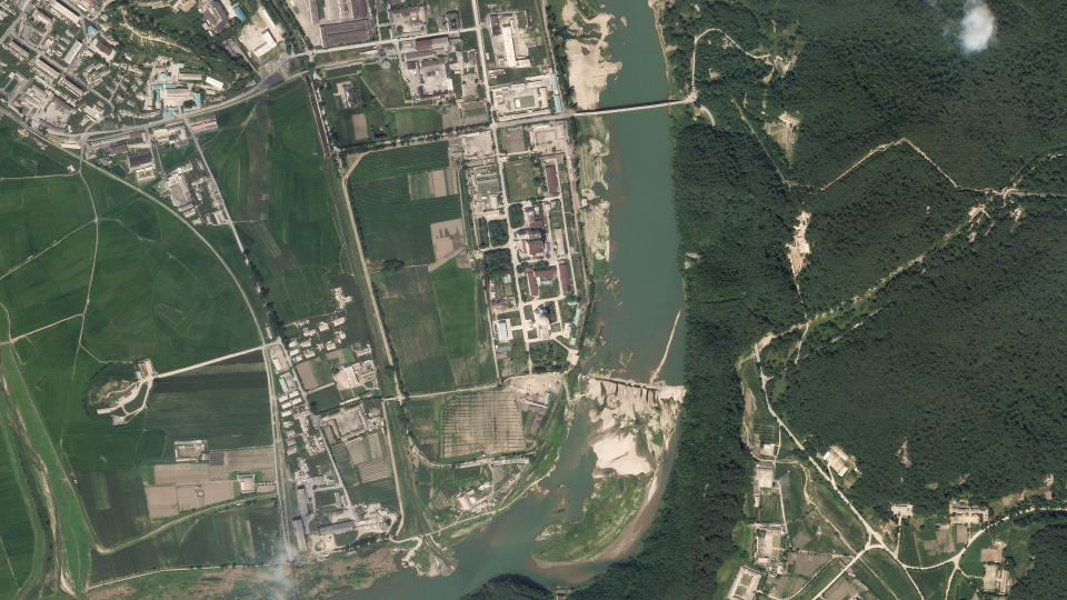 In this satellite photo released by Planet Labs Inc., North Korea's main nuclear complex is seen in Yongbyon, North Korea, just north of the capital, Pyongyang, July 27, 2021. North Korea appears to have restarted the operation of its main nuclear reactor used to produce weapons fuels, the U.N. atomic agency said, as the North openly threatens to enlarge its nuclear arsenal amid long-dormant nuclear diplomacy with the United States. (Planet Labs Inc. via AP)
