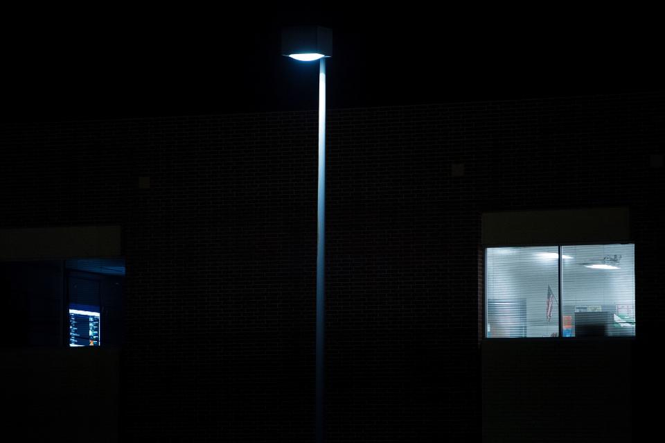 <p>Classrooms at the Santa Fe High School are seen at night following a mass shooting at the facility May 18, 2018 in Santa Fe, Texas. (Photo: Brendan Smialowski/AFP/Getty Images) </p>