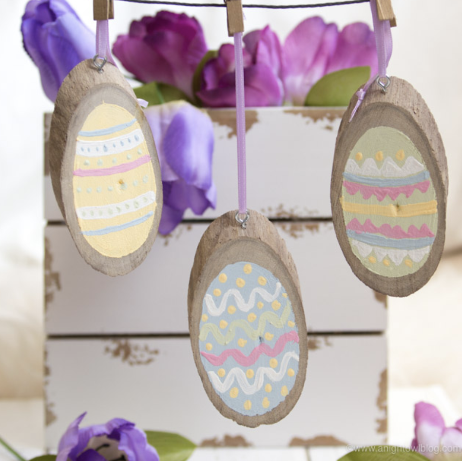 Painted Wood Slice Easter Eggs