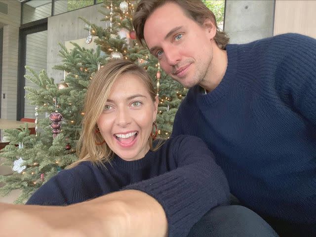 <p>Alexander Gilkes Instagram</p> Maria Sharapova and Alexander Gilkes on Christmas, 2019