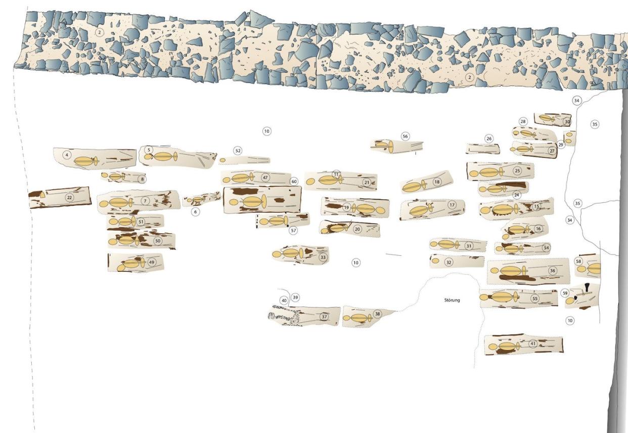 Partial layout of the graves discovered during the excavation at the medieval Jewish cemetery of Erfurt. Thuringian State Office for Heritage Management and Archaeology/Karin Sczech + Katharina Bielefeld