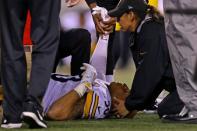 Dec 4, 2017; Cincinnati, OH, USA; Pittsburgh Steelers inside linebacker Ryan Shazier (50) is tended to by medical staff after an injury in the game against the Cincinnati Bengals in the first half at Paul Brown Stadium. Aaron Doster-USA TODAY Sports