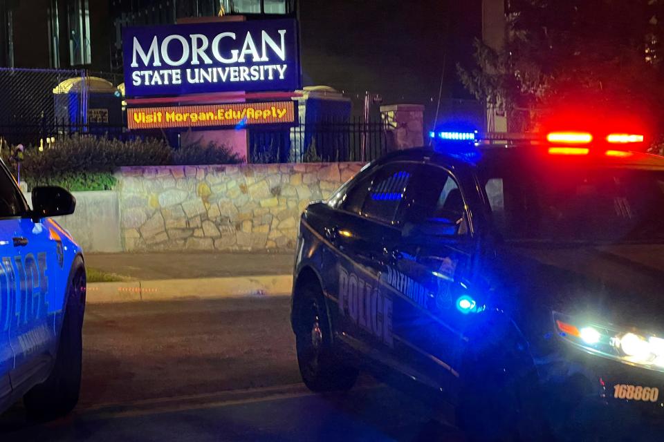Baltimore police respond to a shooting at Morgan State University on Tuesday, Oct. 3 in Balitmore.