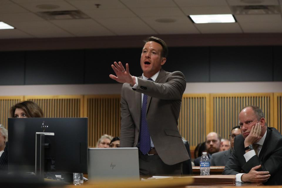 ATLANTA, GA - FEBRUARY 15: Attorney Adam Abbatte, co-counsel for the Fulton County District Attorney's office, speaks during a hearing in the case of the State of Georgia v. Donald John Trump at the Fulton County Courthouse on February 15, 2024 in Atlanta, Georgia. Judge Scott McAfee is hearing testimony as to whether DA Fani Willis and Special Prosecutor Nathan Wade should be disqualified from the case for allegedly lying about a personal relationship. (Photo by Alyssa Pointer-Pool/Getty Images)