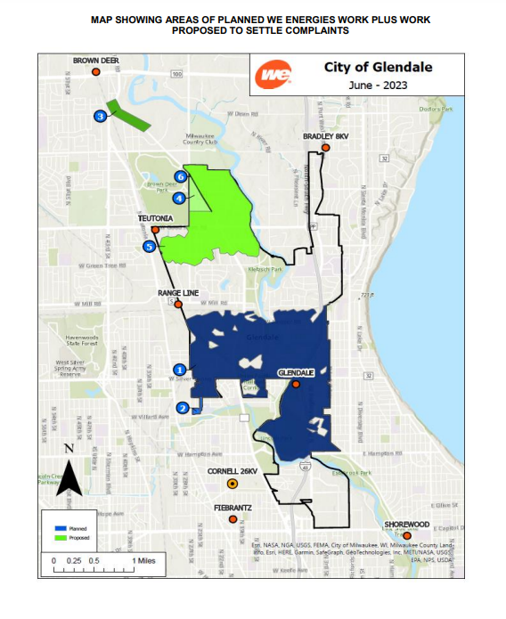 In order to settle the City of Glendale's complaint with the Public Service Commission, We Energies has plans to address infrastructure issues in areas designated on this map.