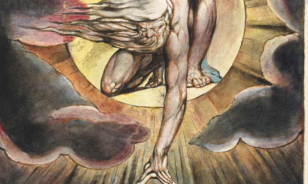 <span>‘The infinite which was hid’ … Detail of the frontispiece of William Blake’s Europe: A Prophecy, a book on display at Fitzwilliam Museum, Cambridge.</span><span>Photograph: PA/Fitzwilliam Museum</span>