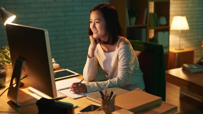 woman taking online classes