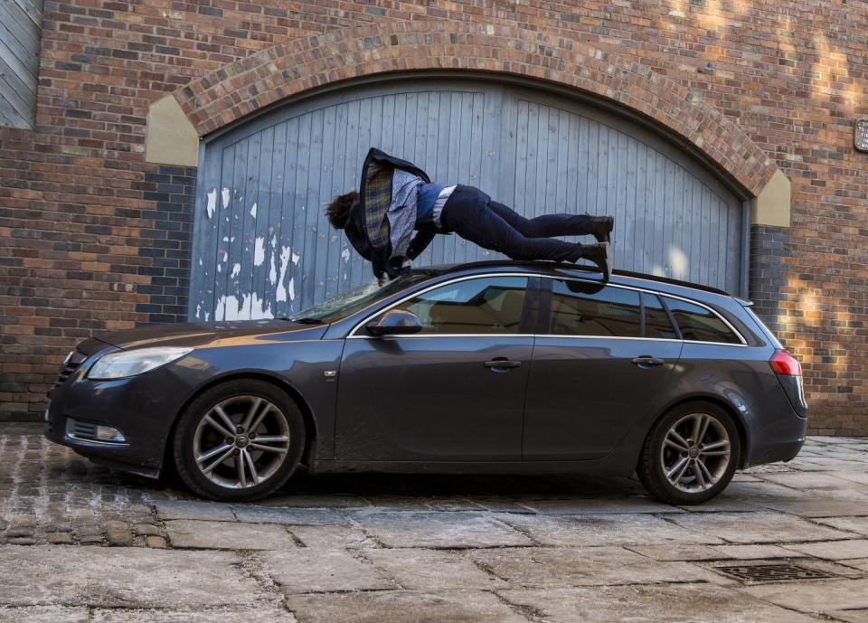 embargo 3 march 0001 adam barlow hit by car in coronation street