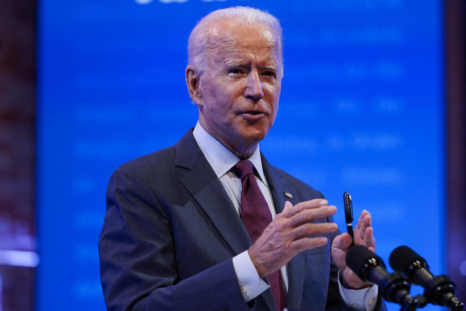 Democratic presidential candidate Joe Biden gives a speech Sunday in Wilmington, Delaware. (Photo: ASSOCIATED PRESS)