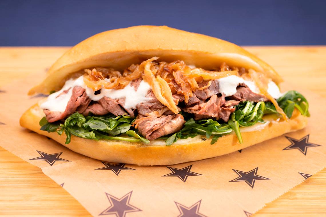 Steak sandwich, food photos for Legends at AT&T Cowboys Stadium in Arlington, TX on August 12, 2022.