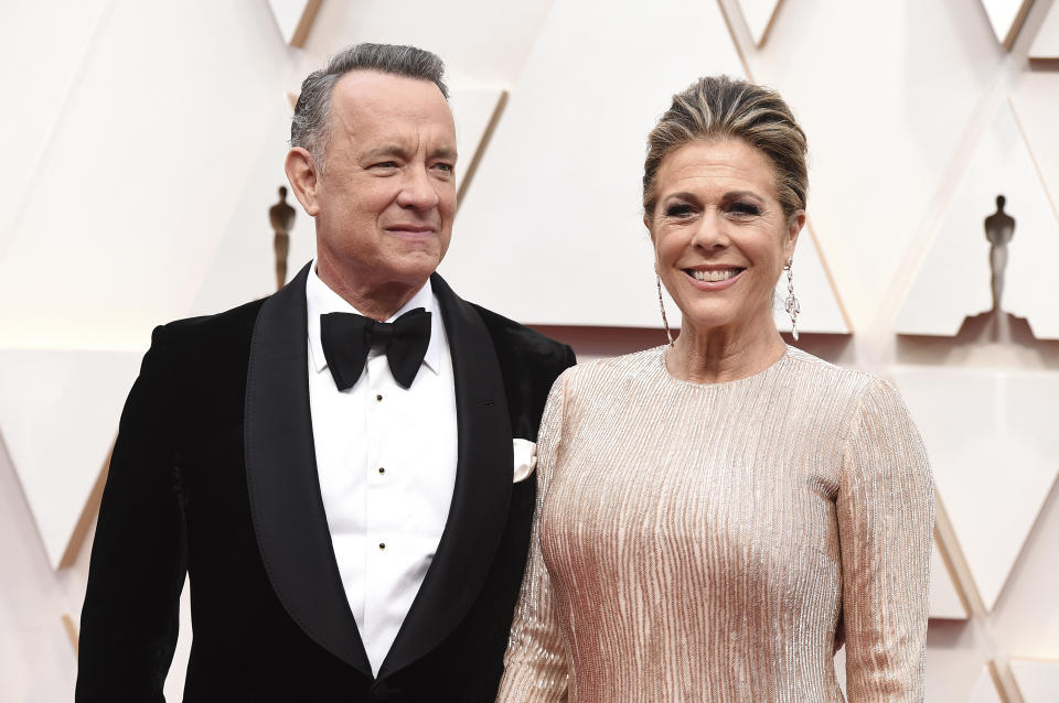 Tom Hanks, left, and Rita Wilson arrive at the Oscars on Sunday, Feb. 9, 2020, at the Dolby Theatre in Los Angeles. (Photo by Jordan Strauss/Invision/AP)