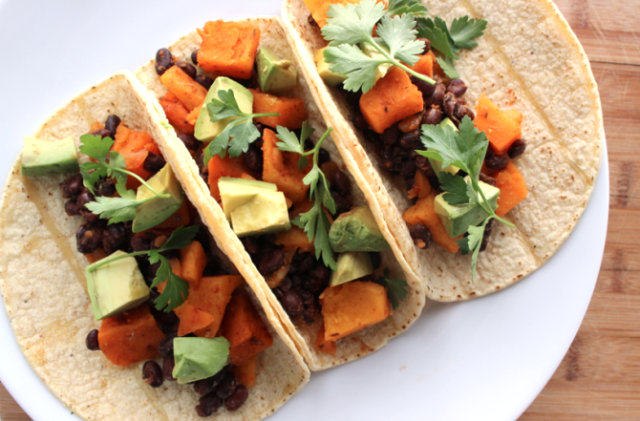 1) Black Bean and Butternut Squash (or Sweet Potato) Tacos