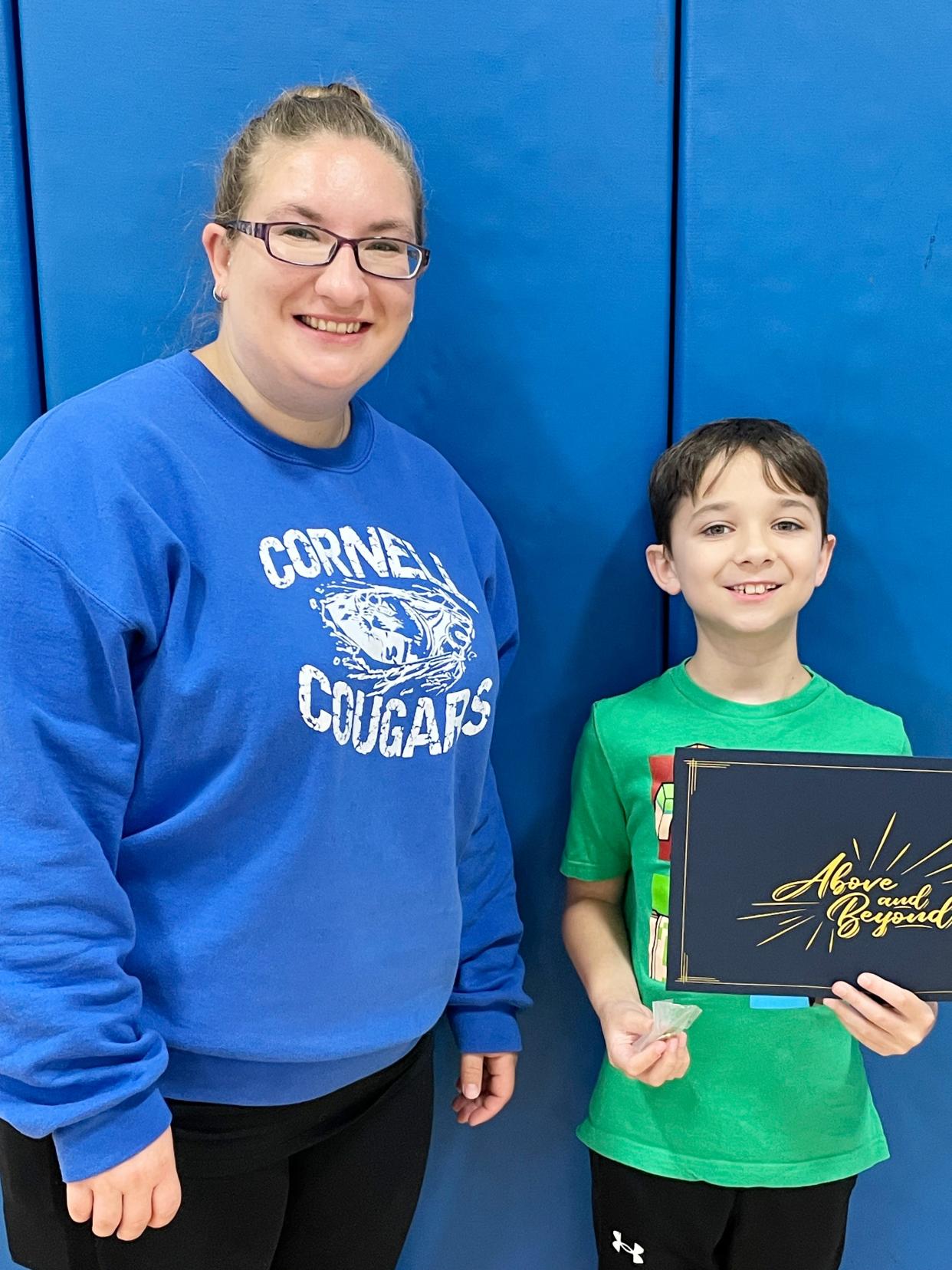 Parker McDonald, with nominating teacher Kayla Lyons, was named Cornell Grade School Student of the Month for fifth through eighth grade.