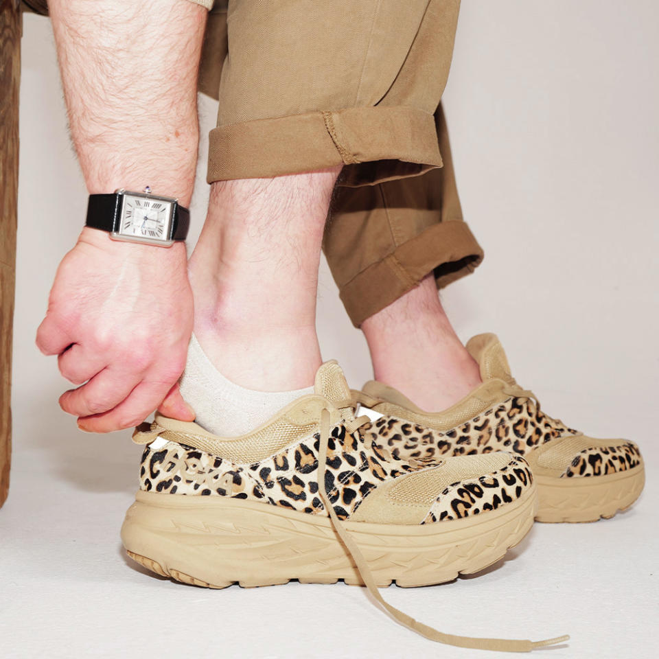 Footwear News shop editor Adam Mansuroglu testing Bombas no-show socks 