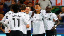 <p>Soccer Football – Champions League Semi Final Second Leg – AS Roma v Liverpool – Stadio Olimpico, Rome, Italy – May 2, 2018 Liverpool’s Sadio Mane celebrates scoring their first goal with team mates REUTERS/Tony Gentile </p>