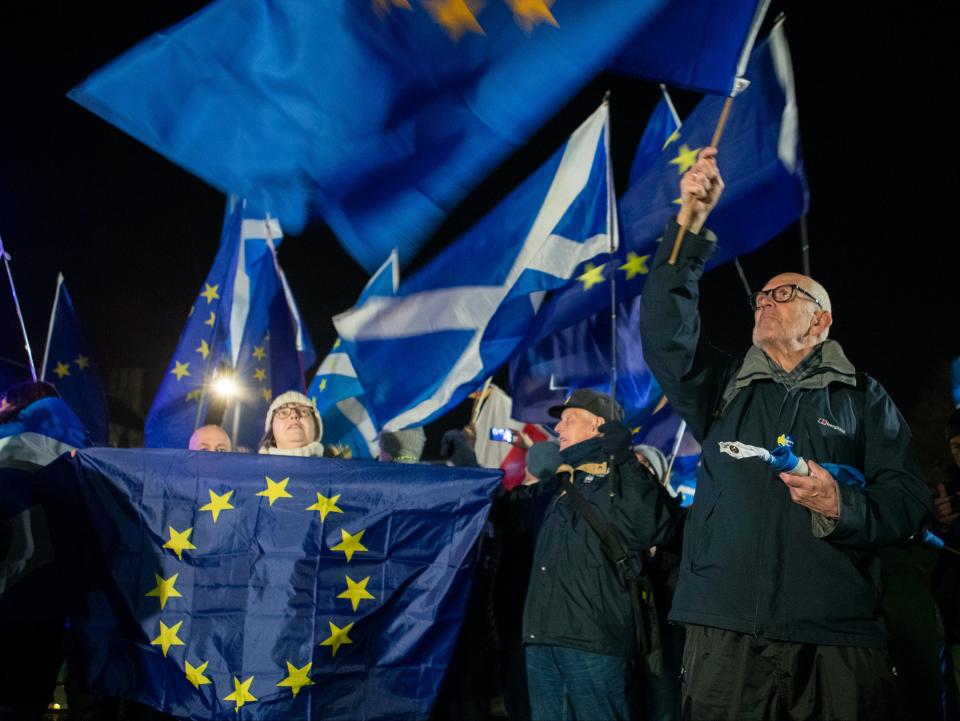 Pro-EU campaigners outside the Scottish Parliament as UK leaves blocPA