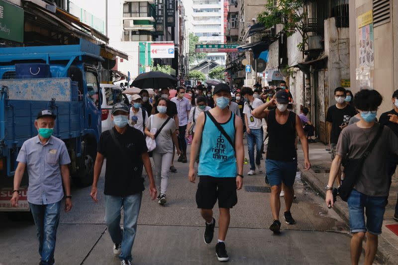 Pro-democracy protesters march against the looming national security legislation in Hong Kong