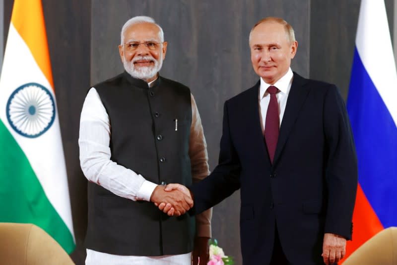 俄羅斯總統普京與印度總理莫迪。（美聯社）