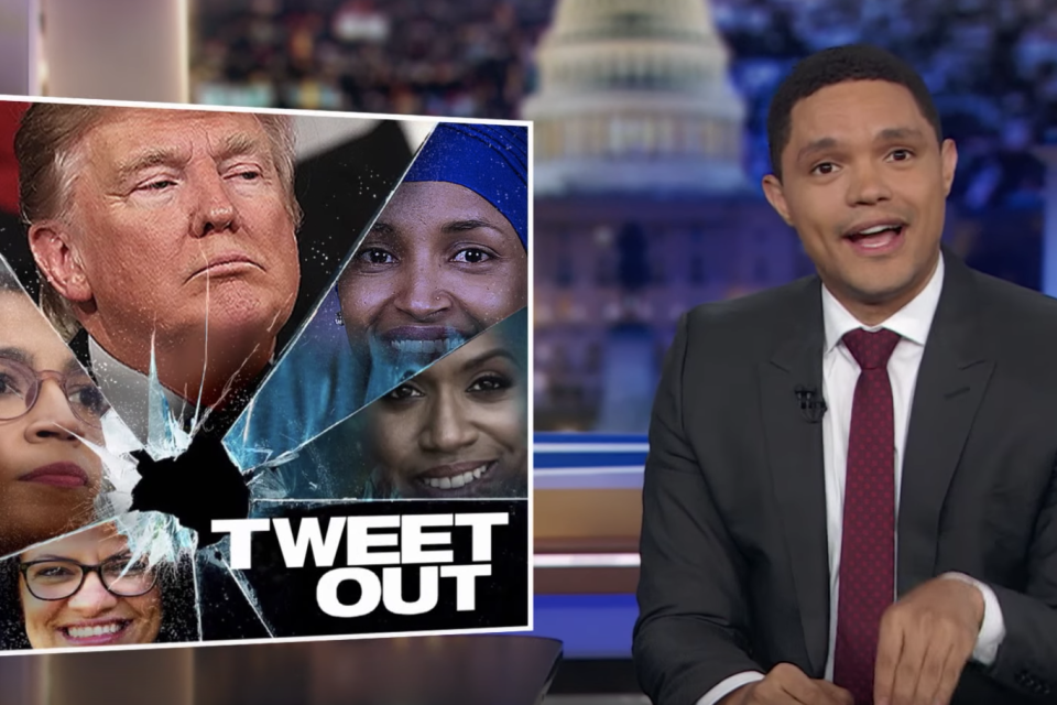 Late-night hosts have responded to Donald Trump's racist tweets in which he attacked four Congresswomen of colour, claiming they ought to "go back" to "the totally broken and crime-infested places from which they came".Mr Trump later insisted that the tweets were not, in fact, racist, adding that he doesn't "have a racist bone in [his] body".That particular line resonated with Trevor Noah, who said on his Daily Show Tuesday night: "Everyone always says 'I don't have a racist bone in my body', but how do we know racism is in the bones?"Maybe it's in the spleen. We don't know. It could be anywhere."Noah also pointed to a paradox in Mr Trump's repeated statements that those who "hate" the United States can leave and the message of his 2016 presidential campaign, which pointed to many of America's alleged failings."His entire message was, 'America's failing, this country's not what it used to be, China's beating us.' Instead of complaining, why didn't he just leave?" asked Noah.Stephen Colbert, too, addressed the president's tweets in a segment titled "Racism Is Donald Trump's Brand".“You have said a lot of racist things," said Colbert to Mr Trump.He added: "You demanded the execution of the Central Park Five, who were innocent. You said Barack Obama was from Kenya. You wanted to ban all Muslims. You said Mexican were murderers. Racism is your brand.” Jimmy Kimmel also offered his take on the president's racist tweets, musing: "Without Twitter, we would just have to wonder if our president had racist thoughts on every subject, but now we can read those thoughts every day."