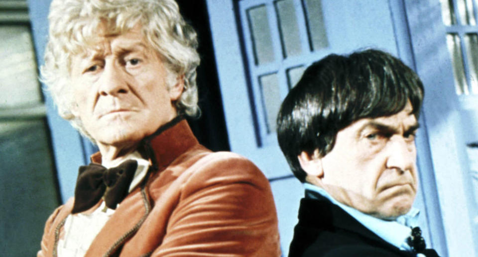 Jon Pertwee and Patrick Troughton promoting Doctor Who in 1973. (BBC)
