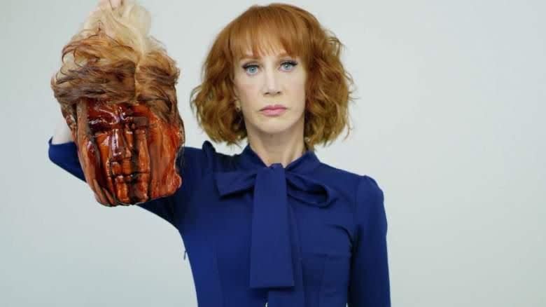 Kathy Griffin, pictured with a fake severed head of Donald Trump. Photo: Supplied