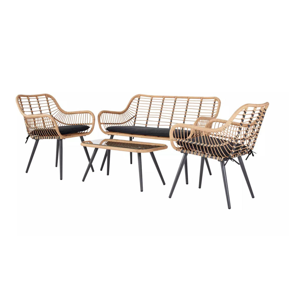 A rattan-effect outdoor coffee set