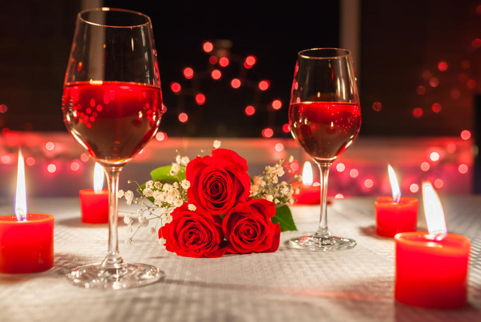 Romantic candlelight dinner setting at the fine dining restaurant.