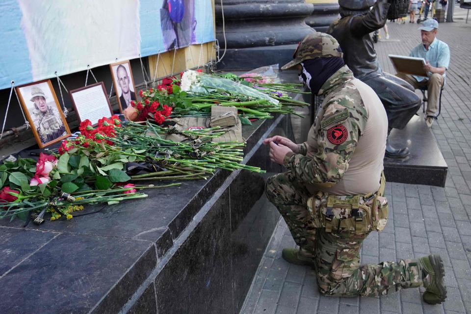The makeshift memorial in front of the circus building in Rostov-on-Don, on August 24, 2023.