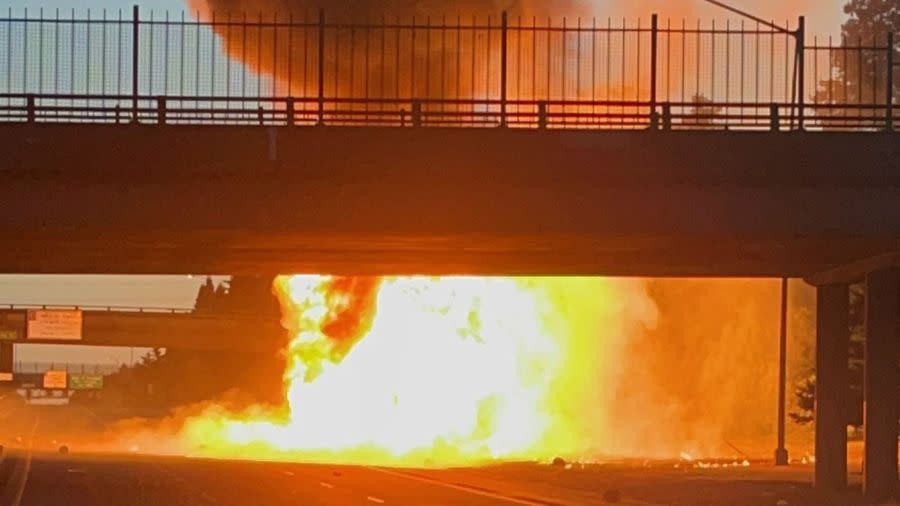 Interstate 5 was closed after a truck caught fire early on June 18 (PF&R)