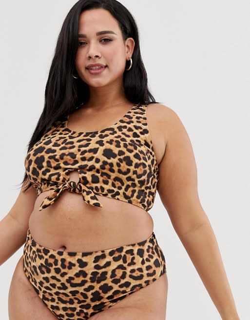 Plus Size Leopard Tie-Front Bikini