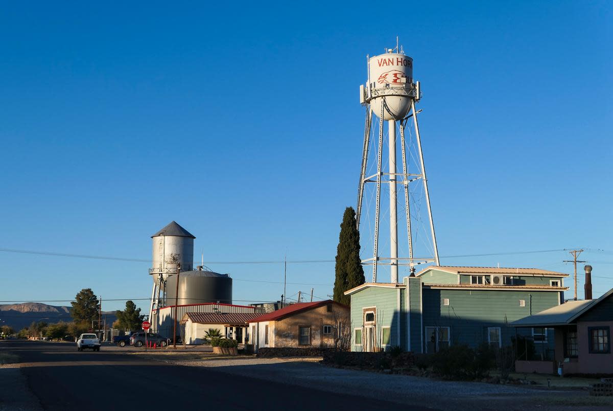 The skyline of Van Horn, Texas, where residents are raising concerns about a proposed natural gas pipeline.