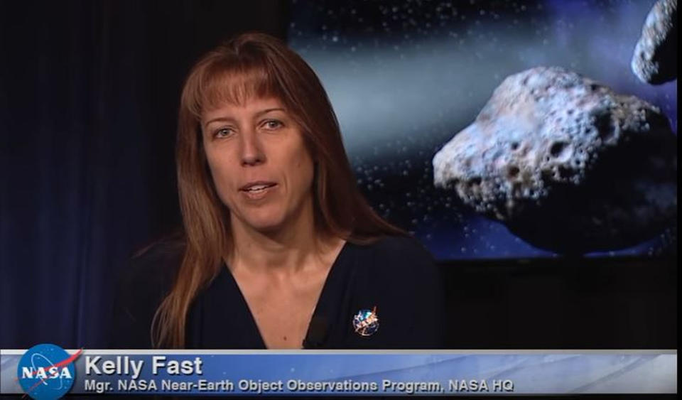 Kelly Fast, a scientist in NASA's Near Earth Object program, was a regular speaker in Asteroid Day's live broadcast. She was brought in several times to speak during the segment and answered social media questions about how NASA would communicate with the general public should an impact be imminent. <cite>International Asteroid Day, NASA</cite>