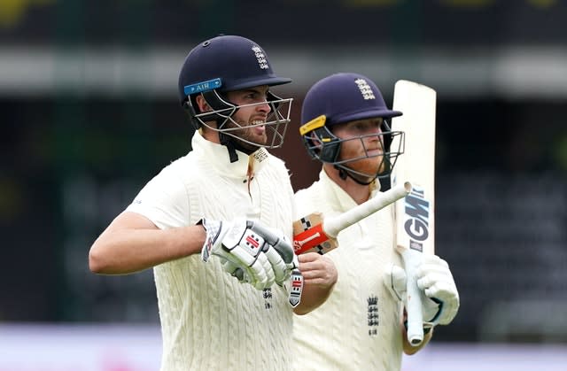 England’s Dom Sibley and Ben Stokes walk off for tea 