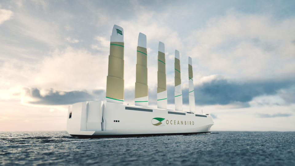 Oceanbird, diseñado por Wallenius Marine en asociación con el Instituto Real de Tecnología de Estocolmo, será mucho más ecológico que los buques de mercancías actuales. Foto: cortesía de Wallenius Marine.   