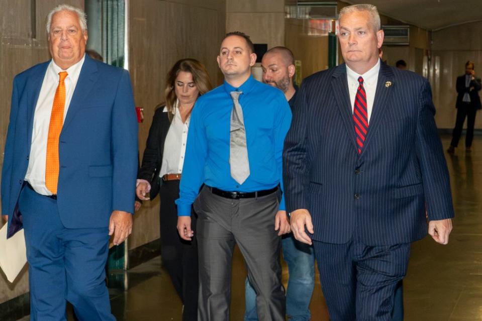 Provenzano (center) appeared in Manhattan Supreme Court for his arraignment. Steven Hirsch