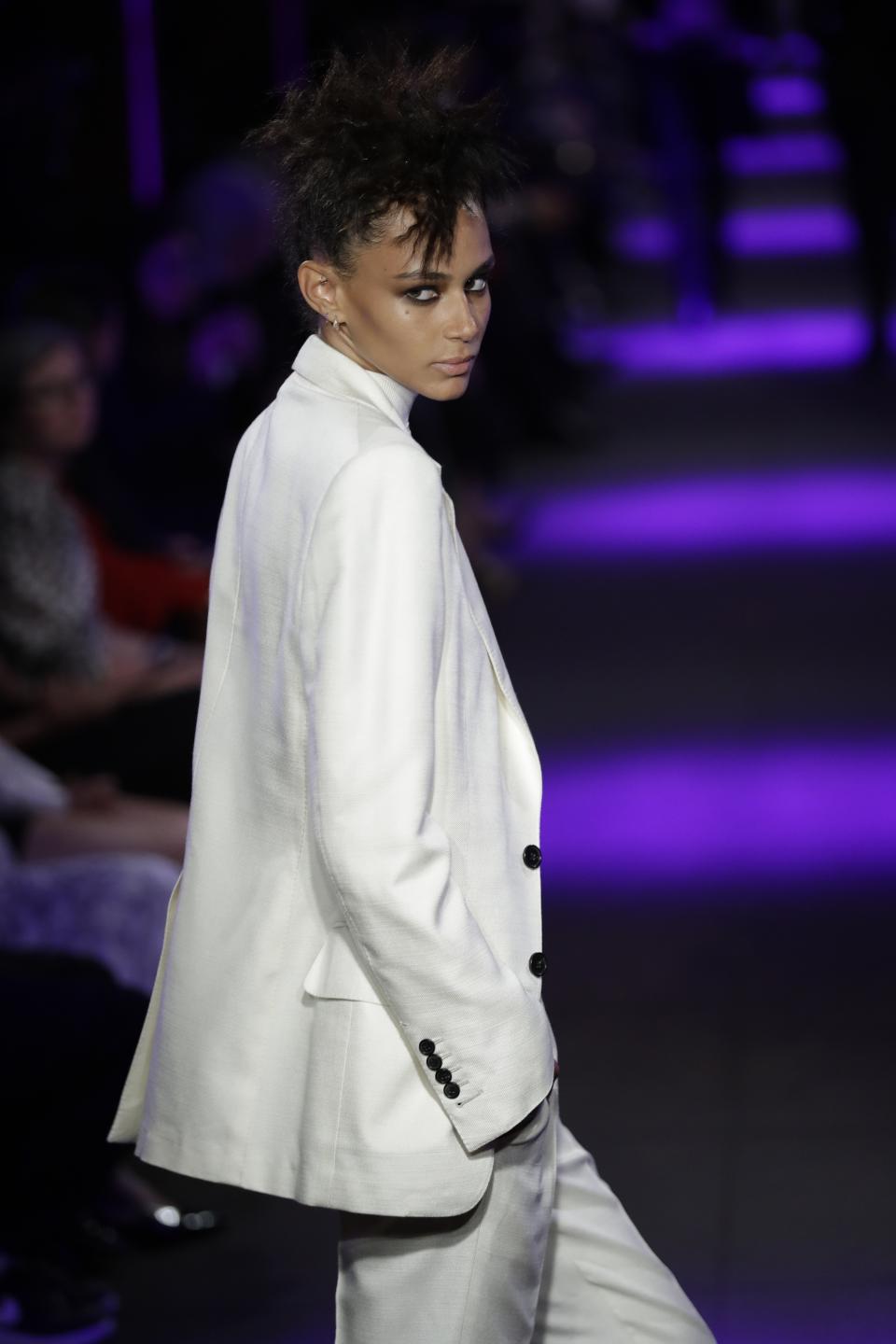 Fashion from the Tom Ford collection is modeled Monday, Sept. 9, 2019, in New York. (AP Photo/Frank Franklin II)